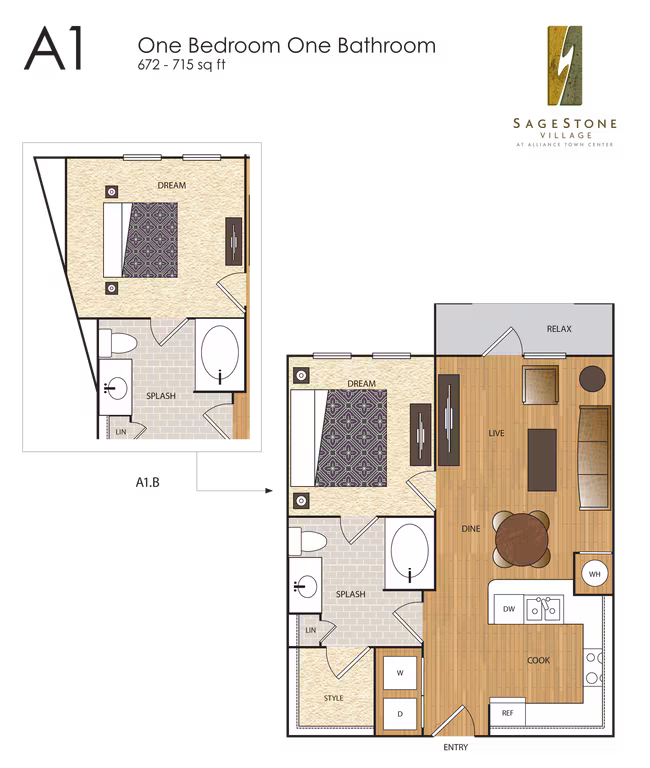 A1 1 BR / 1 BA 5-5307 floor plan